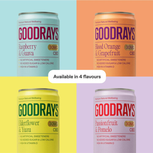 GOODRAYS CBD Drinks Sparkling Low Calorie Soft Drink Vegan 4 Flavour M 2