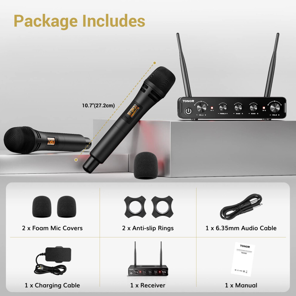 Tonor Tw350 Wireless Microphones For Singing,Uhf Handheld Dynamic Kara