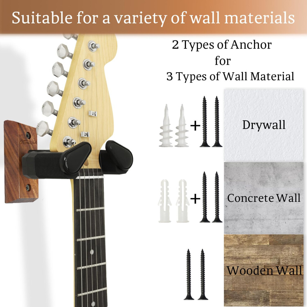 Onmiwod Guitar Wall Mount, Auto Lock Black Walnut Wood Guitar Hanger,