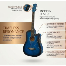38 Inch Full Size Acoustic Guitar Classical Cutaway Design Hardwood Finish & Steel Strings with Bag (Blue)