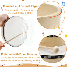 Akamino 4 Pack 4 Sizes Wooden Hand Drum Set,Wood Frame Drums with Drum Sticks,6/7/8/10 Inch Musical Instrument Percussion Drum for Rhythm Learning,Mu