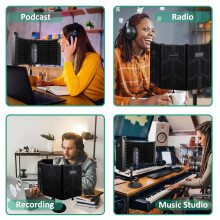 Rigych Microphone Isolation Shield with Mic Stand, Sound Proof Mic Isolation Shield, High Density Absorbent Foam Microphone Stand for Recording Studi