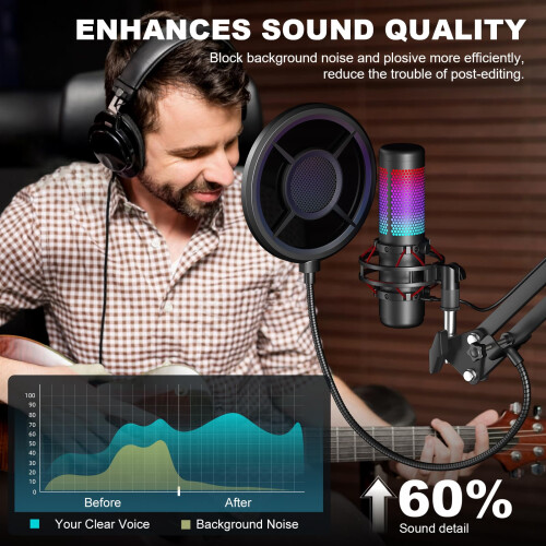 Microphone Pop Filter,Aokeo Mic Mask Shield,Three-layer Wind Pop Screen With Flexible 360 Gooseneck Clip Stabilizing Arm For All Microphone 2