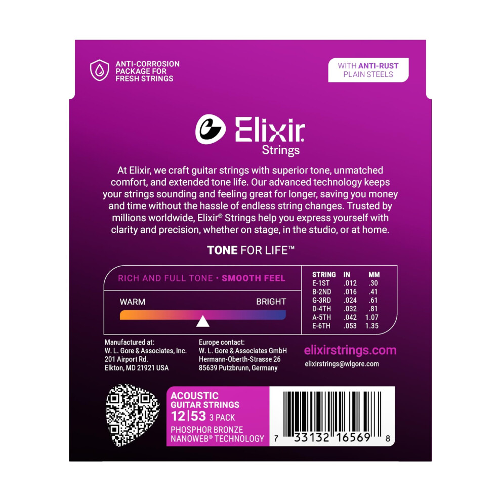 Elixir Acoustic Phosphor Bronze Guitar Strings W/Nanoweb Technology