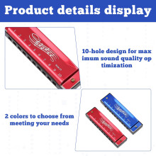 2 Pcs Harmonica Kids, Mouth Organ, 10 Hole 20 Tone Harmonica for Kids & Adults, Perfect Music Gift for Beginners and Performers (Red/Blue)