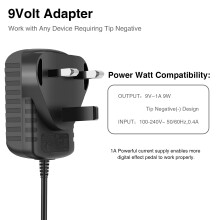 LEKATO Pedal Power Supply Adapter Power Adapter 9V 1A Center Tip Negative Power Source Charging Adapter Wall Charger Plug for Electric Guitar BassEff
