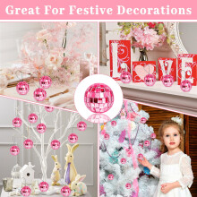 Morofme Disco Ball 24pcs Pink Hanging Mirror Disco Balls Pink Mini Disco Balls Ornaments Reflective Mirror Ball Cake Decoration with Rope for DJ Club