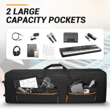 SUNDOY Rolling 88-Key Keyboard Case, 10 mm Padded Gig Bag with Wheels, Adjustable Straps & Multiple Pockets for Digital Piano and Synthesiser