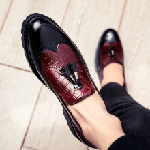 (Red,EU40)Hombres Brogue Borlas Informales Plataforma Formal Bombas Puntera Punta Punta Punta Mocasines Sin Cordones
