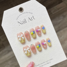 (StyleB, S) Heart Cream Blush Handmade False Nails Xs S M L Sizes Spicy Style Girl