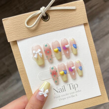 (StyleA, XS) Heart Cream Blush Handmade False Nails Xs S M L Sizes Spicy Style Girl