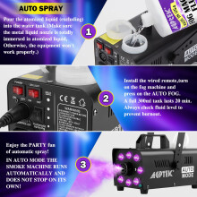 Upgraded Fog Machine, AGPtEK Smoke Machine with 13 Colorful LED Lights and RGB Light Effect, 2000CFM Fog with 2 Wired and Wireless Remote Controls, f