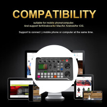 Kisbeibi Live Sound Card with LED Light Universal Bluetooth Stereo Audio Mixer Voice Changer Phone Computer Sound Card for Podcast Streaming PC Recor
