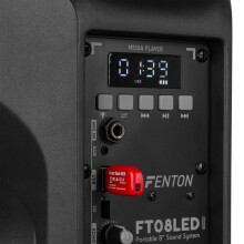 Fenton FT08LED MK2 Portable PA System 300W, 8 Inch Bluetooth Party Speaker With Wireless Microphone, Rechargeable Battery, USB MP3 Playback & LED Par