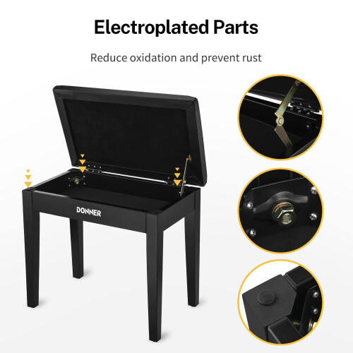 Donner Piano Bench Keyboard Stool, Solid Hard Wooden Digital Piano Stool with Large Storage, Black 2