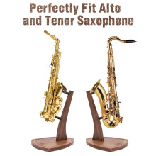 Musbeat Saxophone Stand, Saxophone Stand for Alto and Tenor, Walnut Hardwood Alto Sax Stand with Soft Silicone Yokes, Handcrafted Wooden Tenor Saxoph