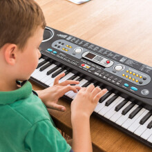 Academy of Music | Kids Piano Keyboard with Microphone - 54 Key, Toy Electric Piano and Lightweight Multi-Functional Music Station for Beginner, Blac