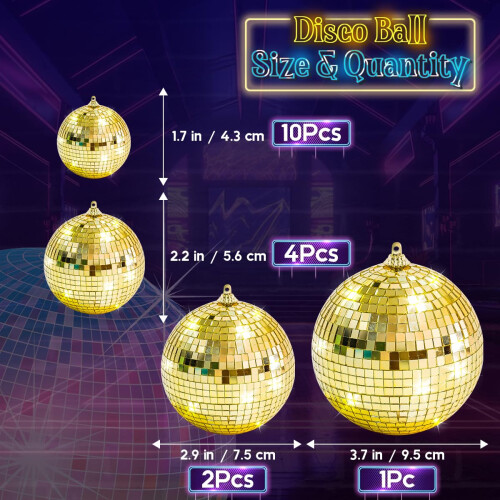 Kepfire 17 Pcs Gold Mirror Disco Ball Decorations for Disco Party 1