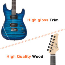 Bonnlo 39" Electric Guitar Kit, HH Pickups Electric guitars with 20W Amp, Bag, Strap, Cable, Full Accessories for Beginners (Blue)