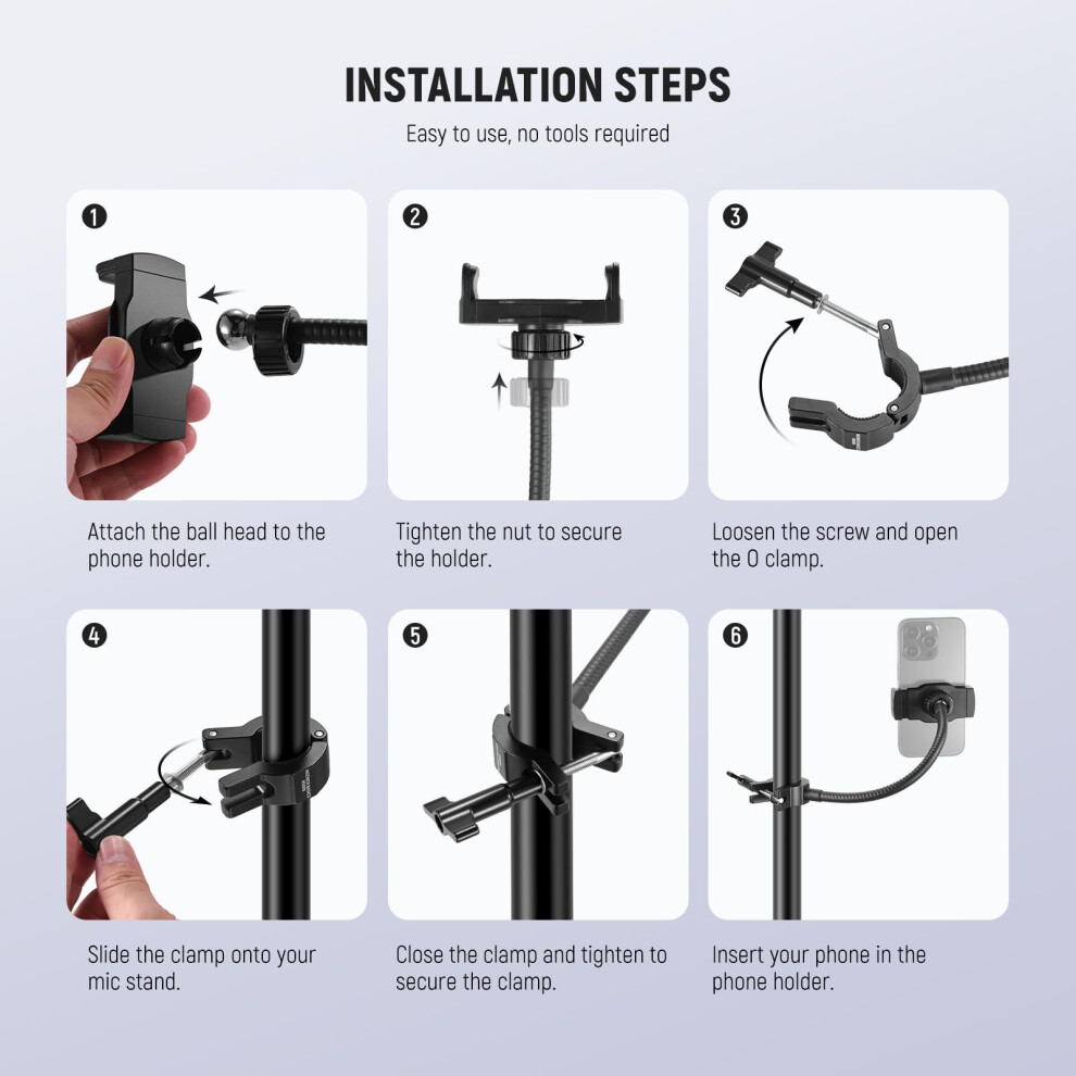 Neewer Basics Mic Stand Phone Holder With Flexible Arm, 360 Ball Head Boom Arm Microphone Floor Music Stand Cell Phone Mount Compatible With Iphone