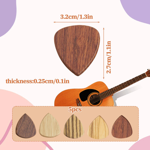 5 Pcs Wooden Guitar Picks Set 1