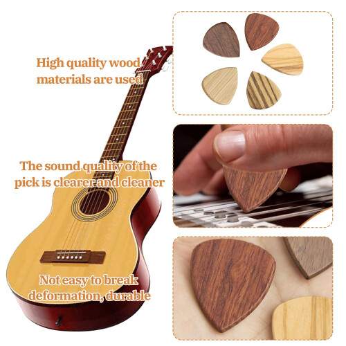 5 Pcs Wooden Guitar Picks Set 2