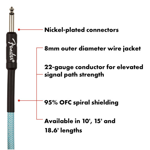 Fender Fender Professional Series Tweed Instrument Cable, 10', Daphne Blue 1
