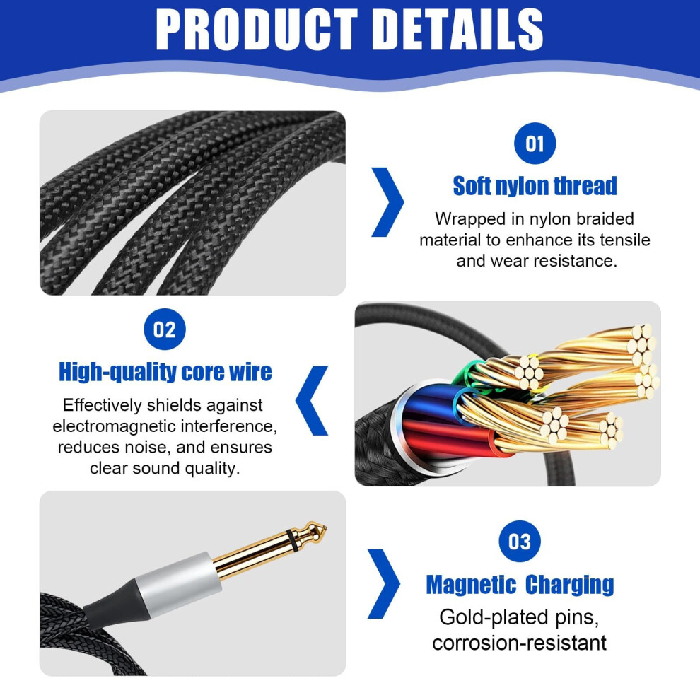 Lytari Guitar Cable Trs 1/4 Inch Instrument Lead With 6.35Mm Straight Ts Jack
