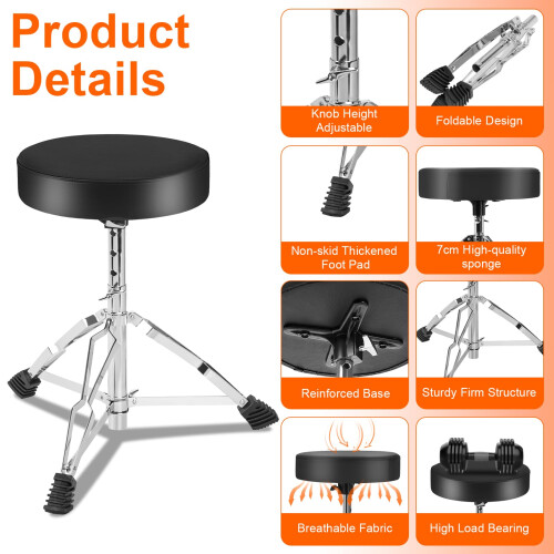 AKOZLIN Drum Throne 42-56cm Height Adjustable Drum Stool with Anti-Sli 2