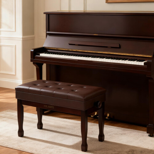 FILISITE Adjustable Height Piano Bench with Storage, Solid Wood Duet K 1