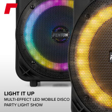 Fenton FT08LED MK2 Portable PA System Kit - 8" 300W Active Bluetooth Speaker Set with Wireless & Wired Microphones, LED Lights, USB/SD Playback & Rec