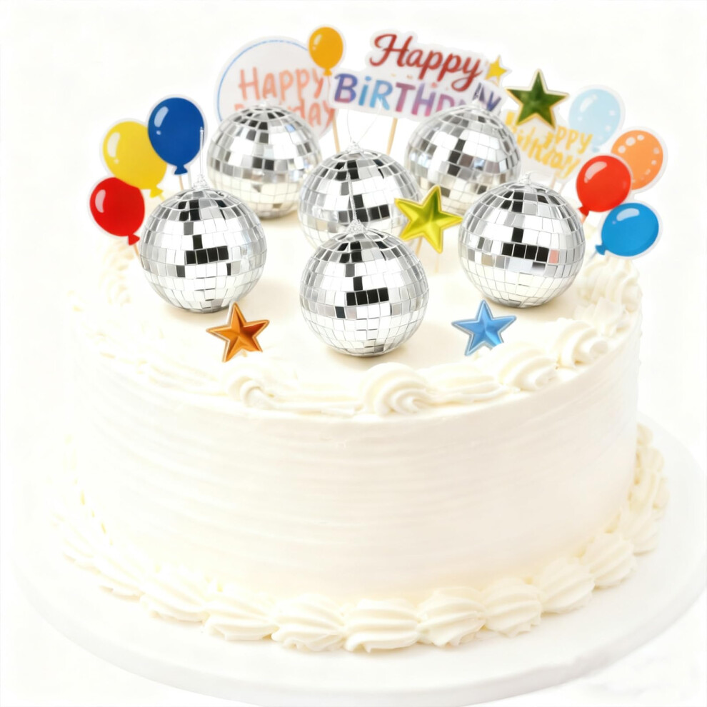 Yayafunfun 16Pcs 3Cm Small Disco Ball Cake Decorations, Mini Mirror Ball Sparkly