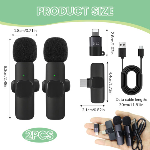 Wireless Bluetooth Microphone, Mini Clip On Lavalier Microphone for Ph 1
