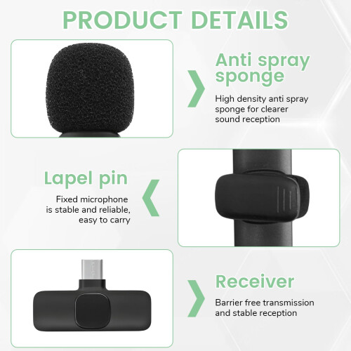 Wireless Bluetooth Microphone, Mini Clip On Lavalier Microphone for Ph 2