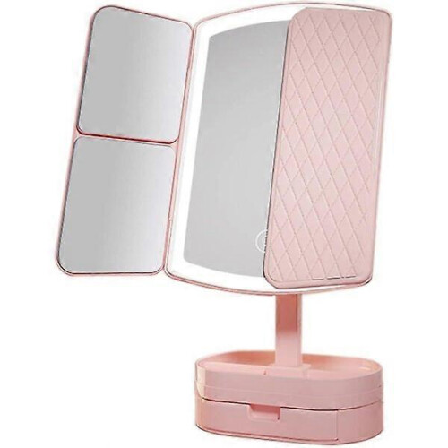 White Lighted Makeup Mirror, Touch Dimming, 1X 2X 3X Magnification, Three-Sided 1