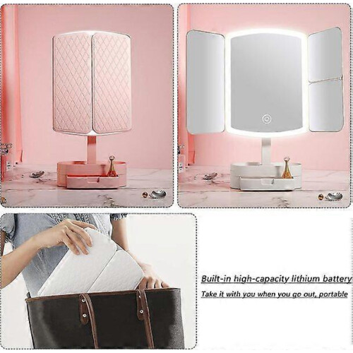 White Lighted Makeup Mirror, Touch Dimming, 1X 2X 3X Magnification, Three-Sided 2