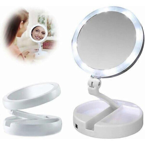 USB Rechargeable Foldable Makeup Mirror, 10x & 1x Double-Sided Magnification 2