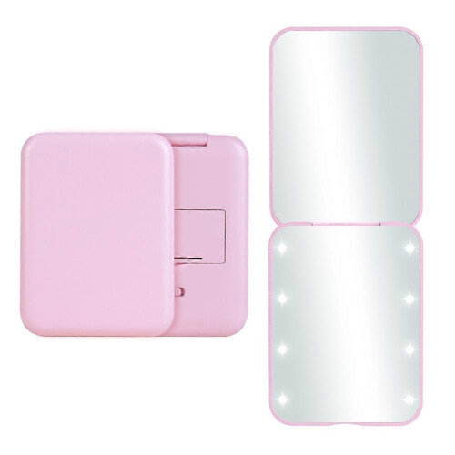 Pink LED Compact Travel Makeup Mirror, 2-Sided Folding Handheld Lighted Mirror 1