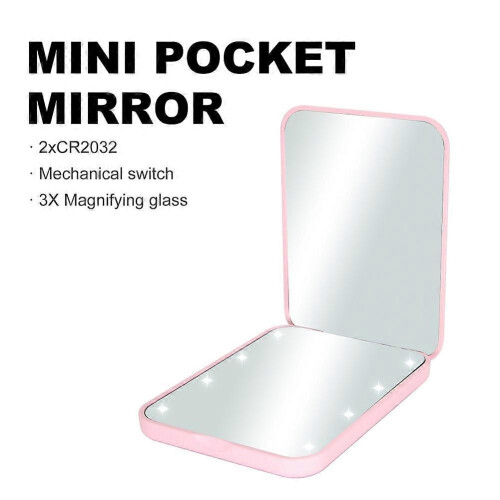 Pink LED Compact Travel Makeup Mirror, 2-Sided Folding Handheld Lighted Mirror 2