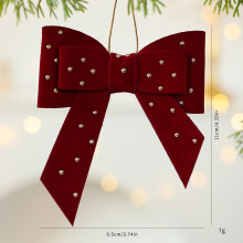 (Red Bow) Christmas Decorations Tree Heart Shape Fabric Hanging Festive Decor Ornaments