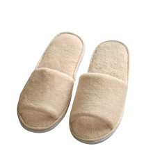 (Beige)Pantofole donna tinta unita corallo pile casa spesse piatte antiscivolo hotel punta aperta
