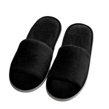 (Black)Pantofole donna tinta unita corallo pile casa spesse piatte antiscivolo hotel punta aperta