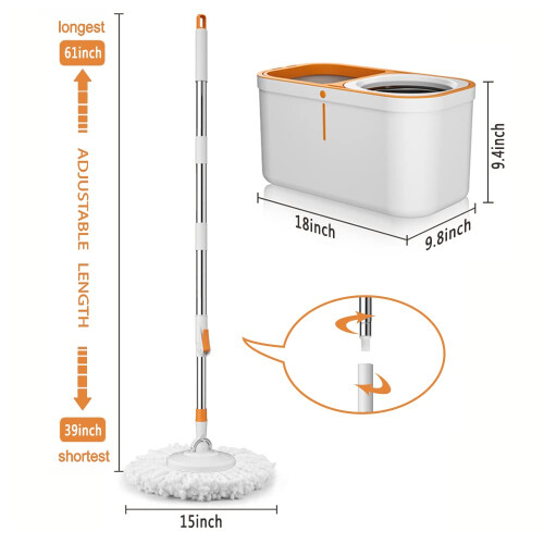Spin Mop 61in Long Handle 5 Refills large Floor Mop and Bucket Set System 1