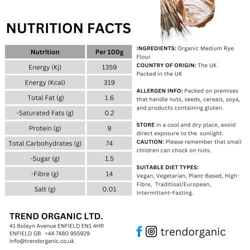 Trend Organic Medium Rye Flour 500g - Baking & Cooking 1