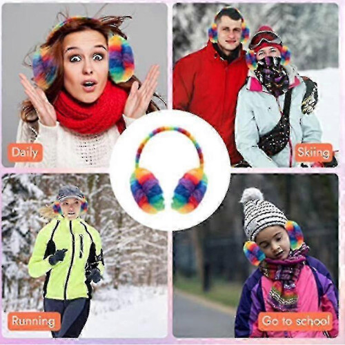 Rainbow-colored plush earmuffs, winter warm earmuffs, Christmas gift 2
