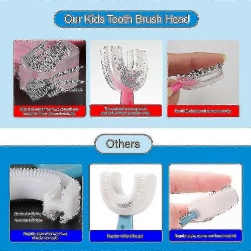 4 Kids U-Shaped Toothbrushes, Silicone Head, Whole-Mouth Clean, Handle 2