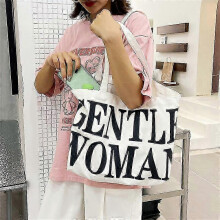 (White) Large capacity letter print canvas bag, shoulder bag, tote bag, shopping canvas bag, White