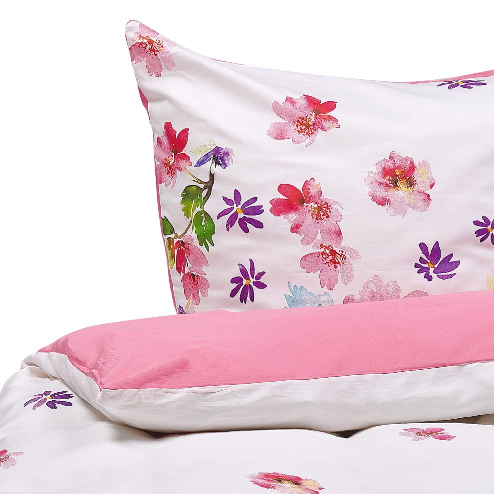 Beliani Duvet Cover Set Larynhill Sateen Cotton 135 X 200 Cm Pink
