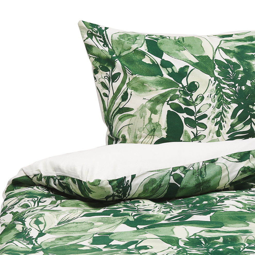 Beliani Duvet Cover Set Greenwood Sateen Cotton 135 X 200 Cm Green