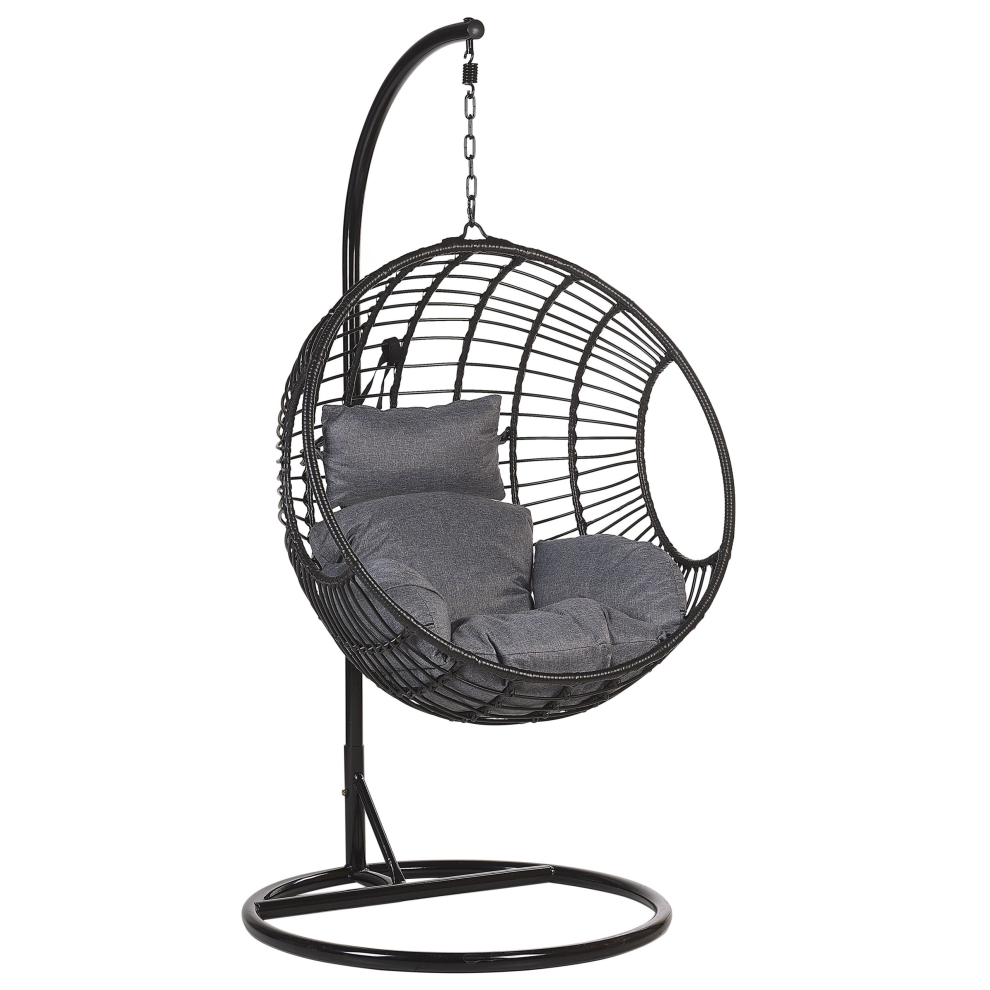 Beliani Hanging Chair With Stand Aspio Pe Rattan Black